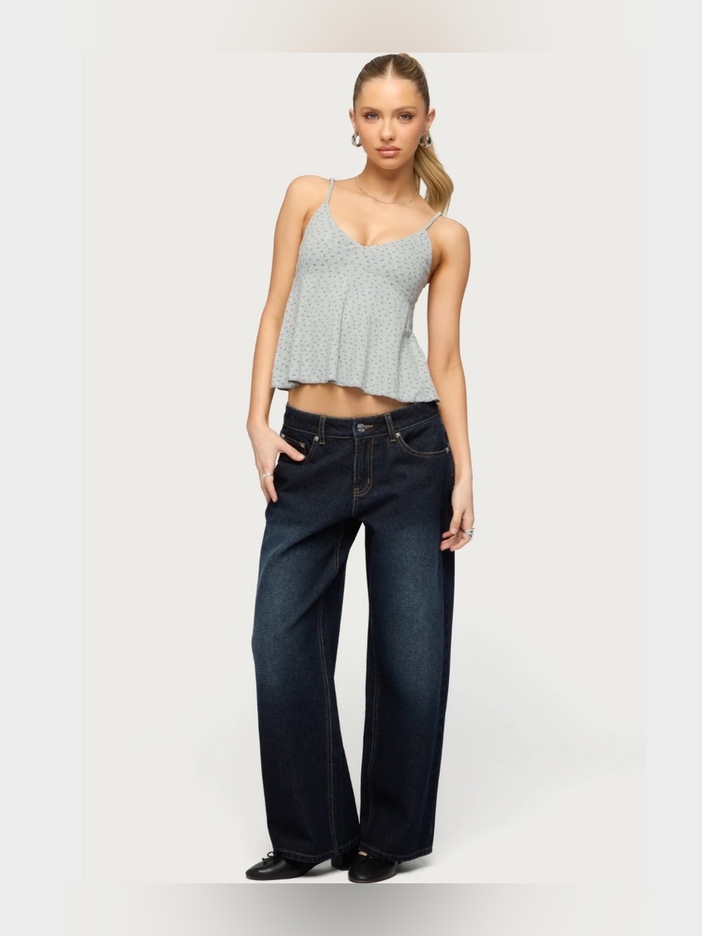 Edikted Wide-Leg Dark Blue High-Rise Jeans